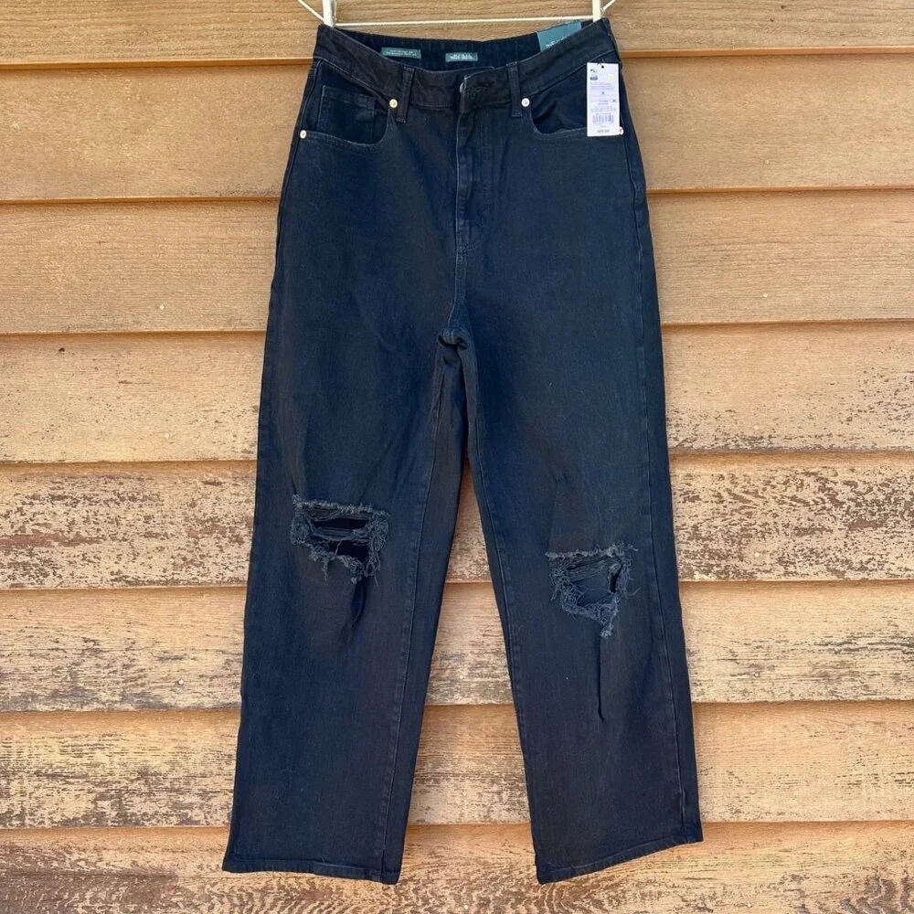 Wild Fable High-Rise Black Baggy Jeans With Distressed Knees Size 8/29 Cotton Bl - Picture 1 of 14